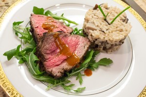 Filet Mignon with mushroom risotto - Fog Crest Vineyard