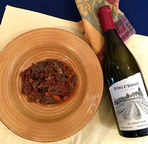 beef stew and Fog Crest Vineyard Pinot Noir