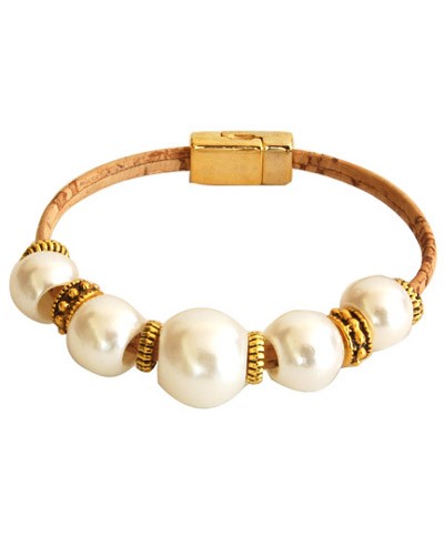 Cork Bracelet w/ Faux Pearls & Beads