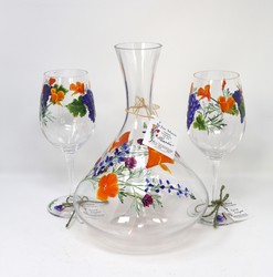 Painted wine decanter with wine glasses