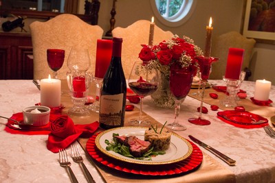 Valentine's Day Dinner table - Fog Crest Vineyard