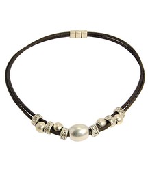 Cork Black Necklace w/ Silver Tone Beads